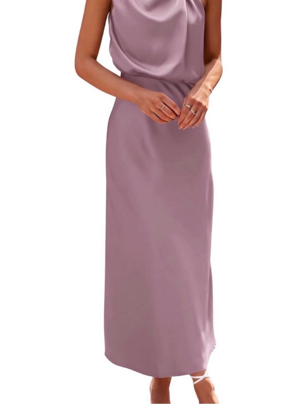 Mauve Satin Cowl Neck Slip Dress - Sleeveless Bridesmaid